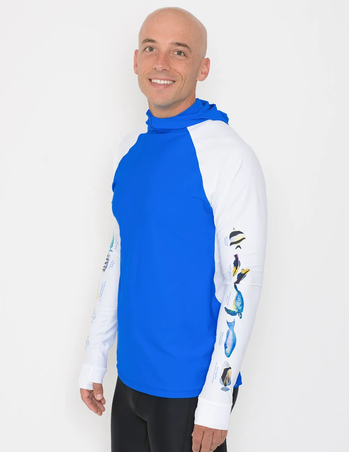 Men's Snorkel Hoodie Rash Guard - Hawaii Fish ID - Royal