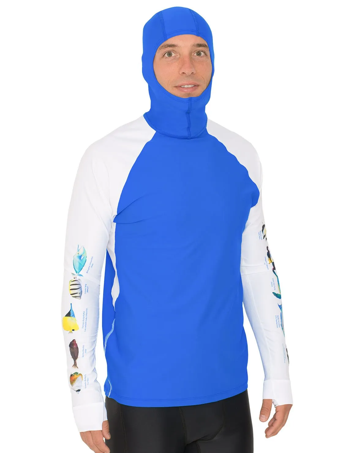 Men's Snorkel Hoodie Rash Guard - Hawaii Fish ID - Royal