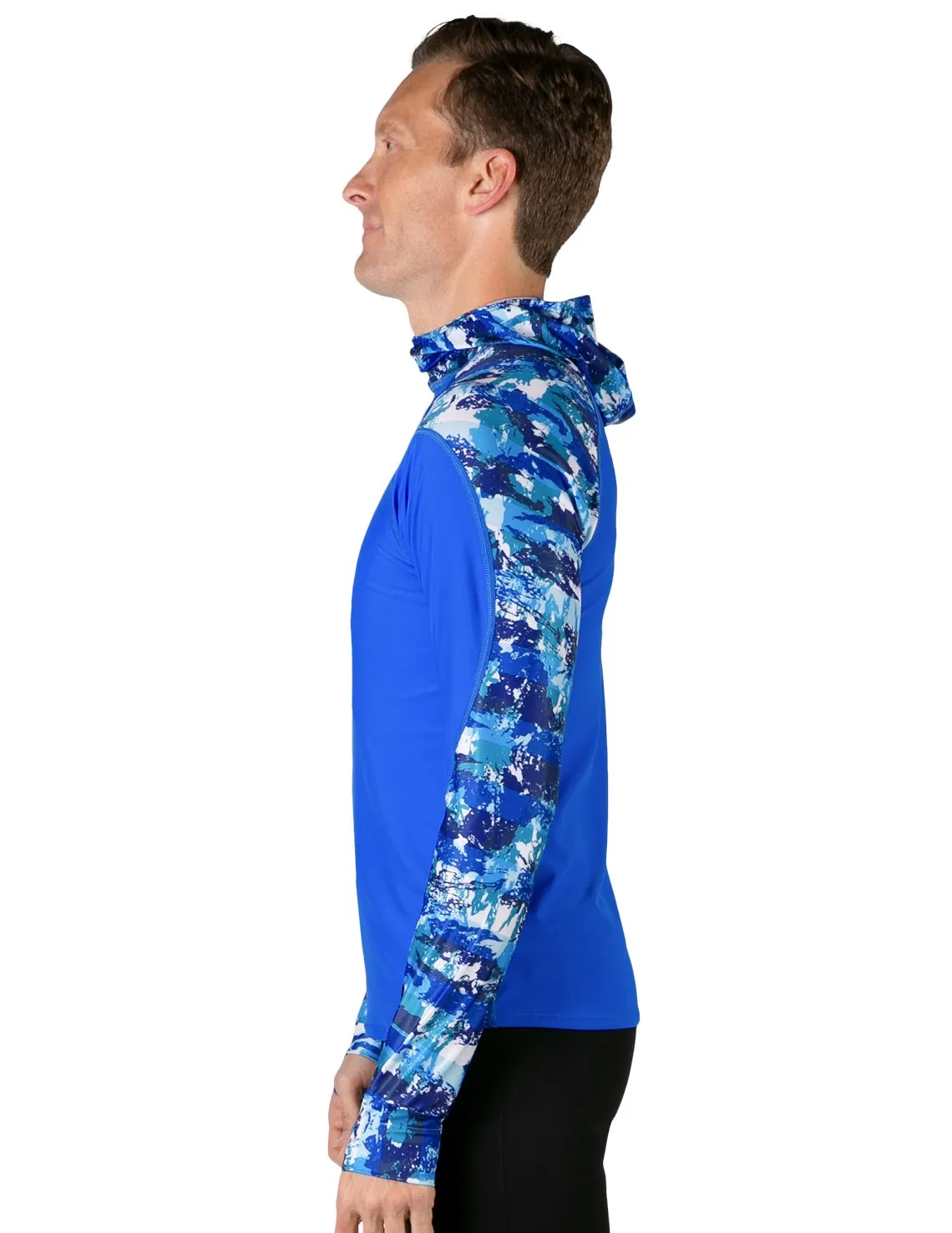 Men's  Swim Crest Rash Guard with Fitted Hoodie - Blue Camo