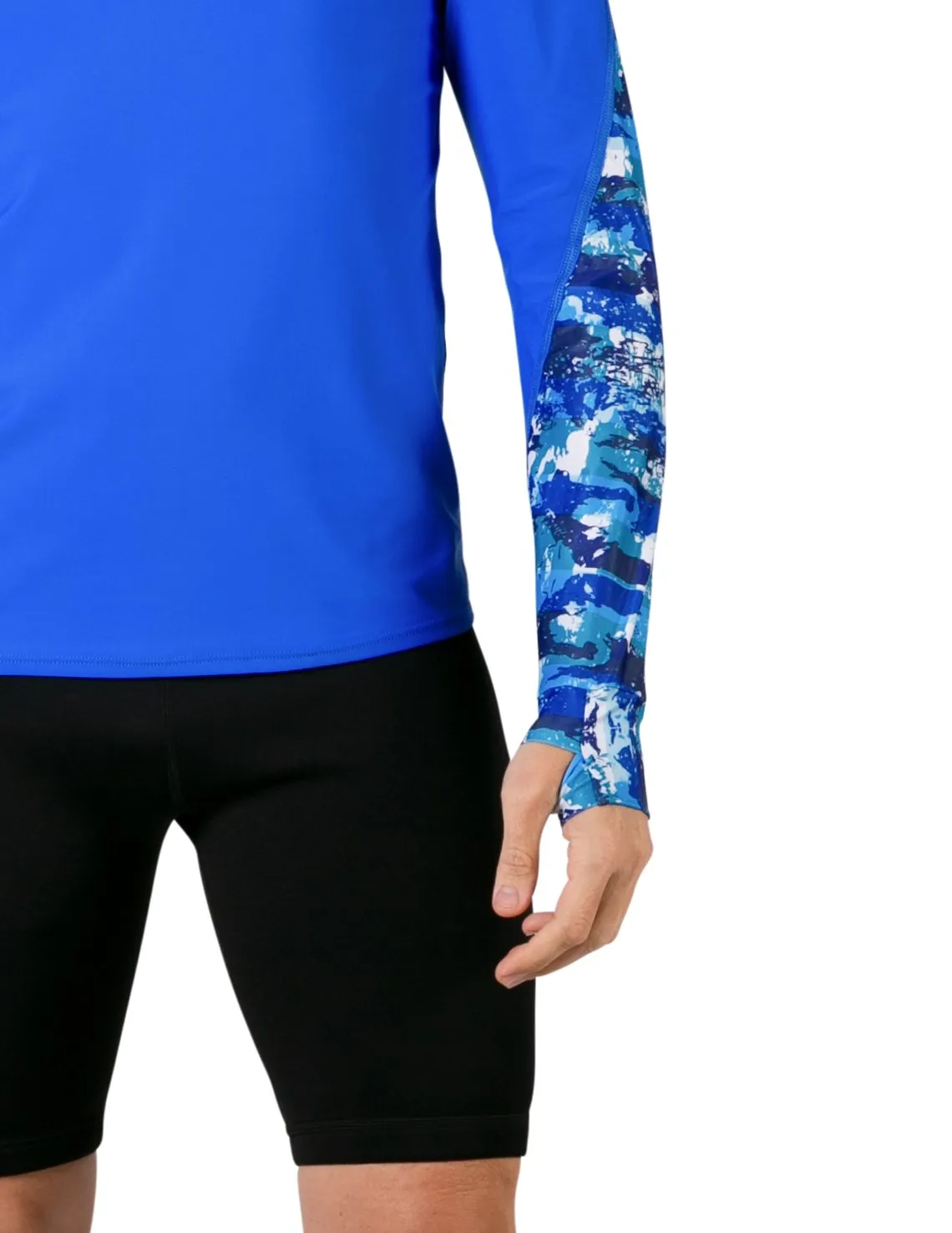 Men's  Swim Crest Rash Guard with Fitted Hoodie - Blue Camo