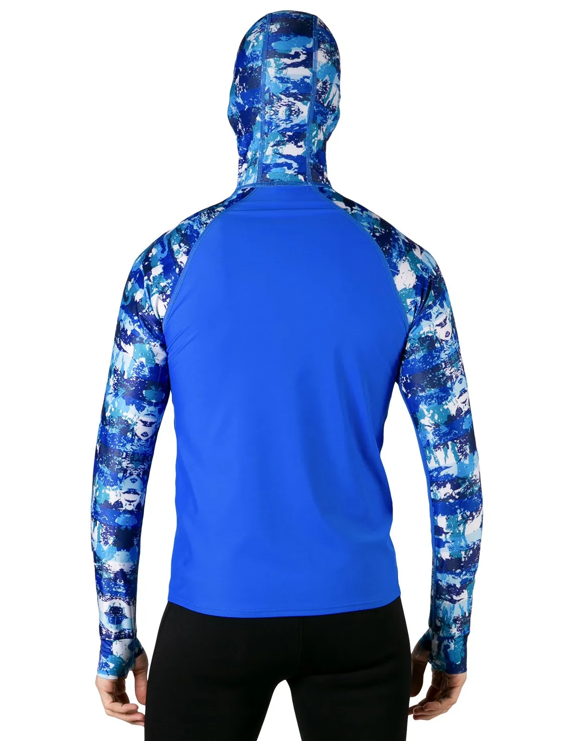 Men's  Swim Crest Rash Guard with Fitted Hoodie - Blue Camo