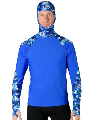 Men's  Swim Crest Rash Guard with Fitted Hoodie - Blue Camo