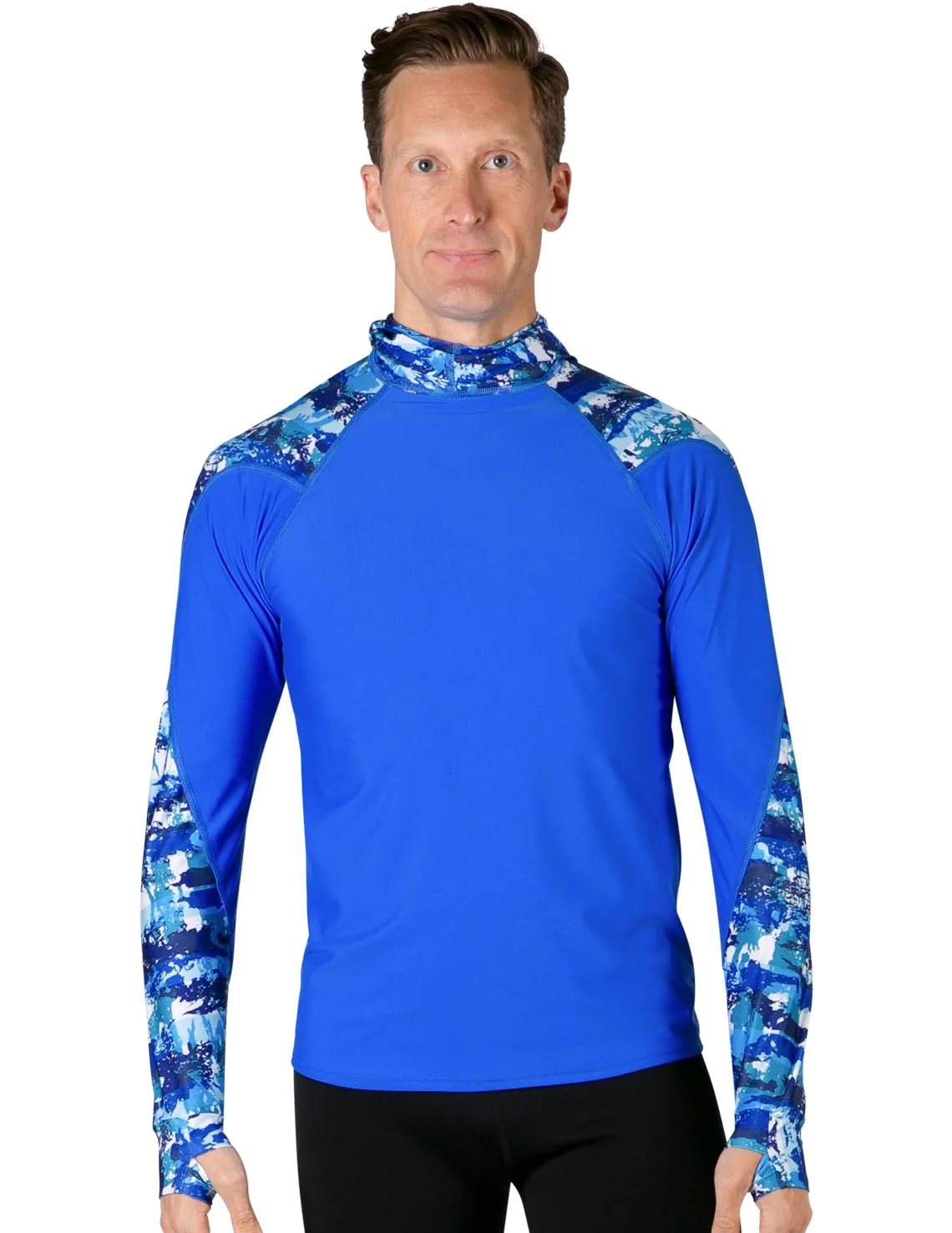 Men's  Swim Crest Rash Guard with Fitted Hoodie - Blue Camo