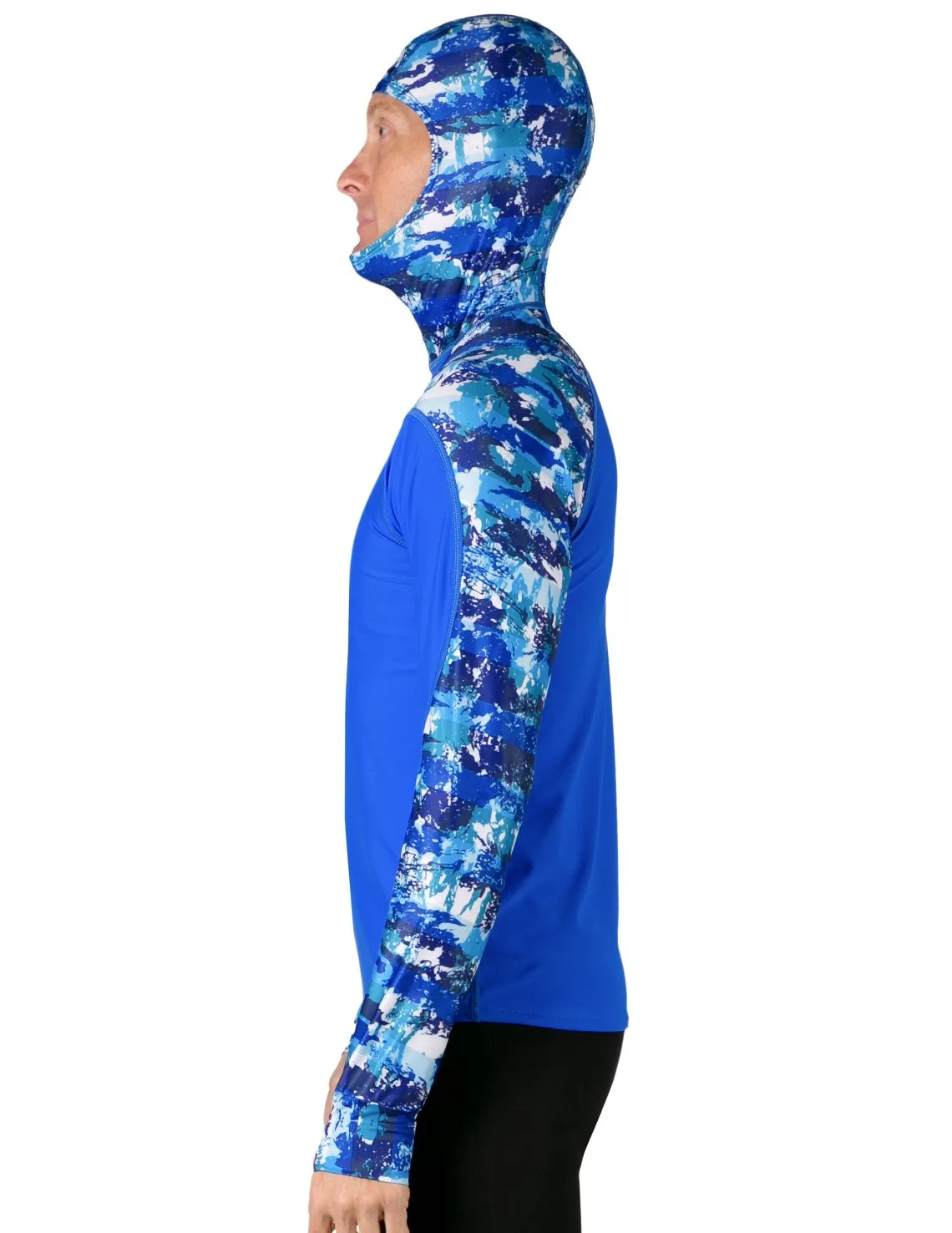 Men's  Swim Crest Rash Guard with Fitted Hoodie - Blue Camo
