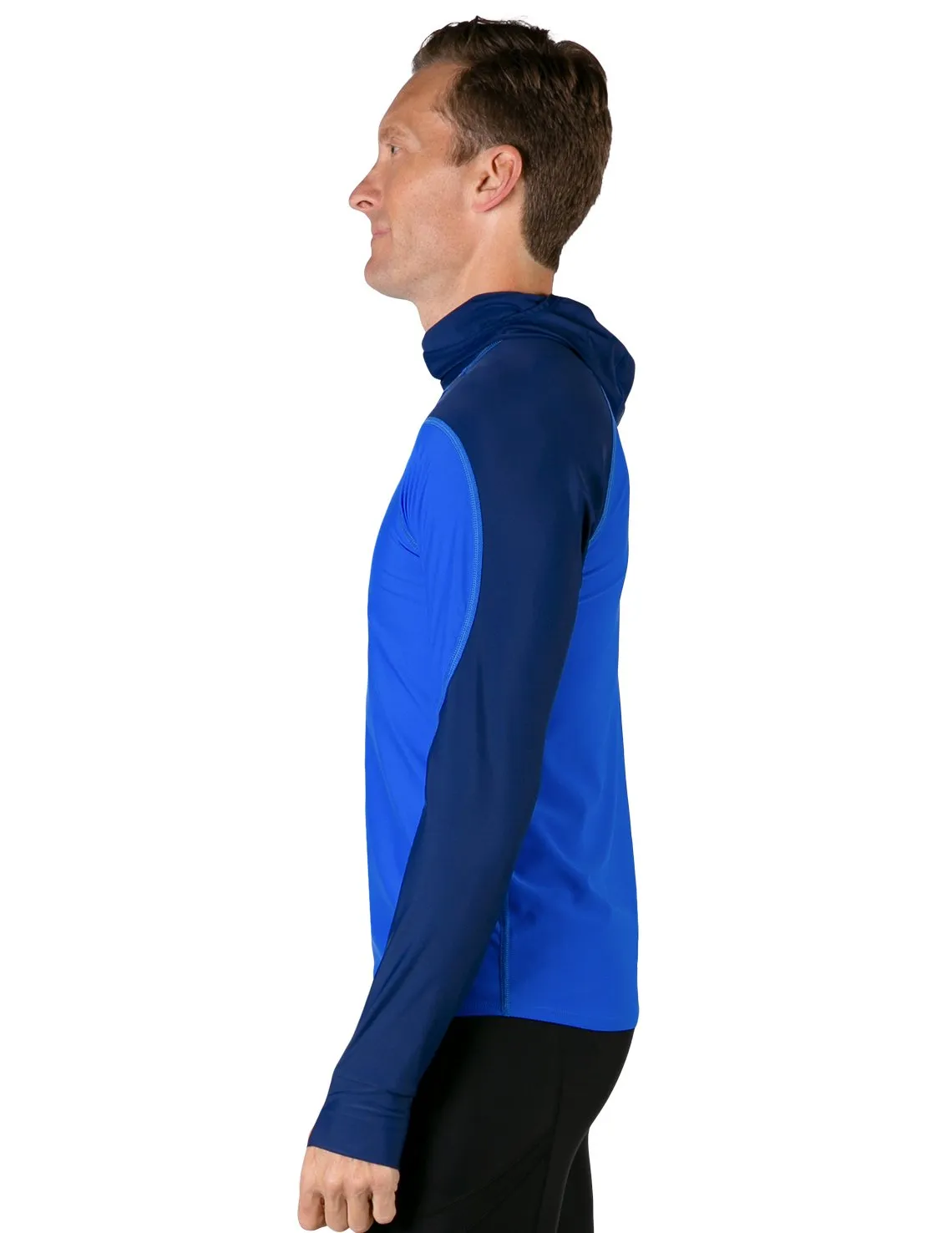 Men's  Swim Crest Rash Guard with Fitted Hoodie - Royal / Navy