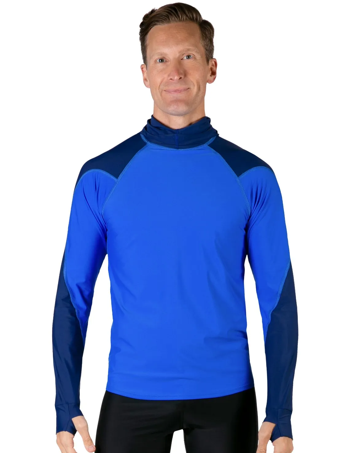Men's  Swim Crest Rash Guard with Fitted Hoodie - Royal / Navy