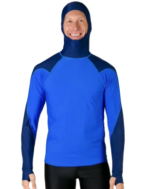 Men's  Swim Crest Rash Guard with Fitted Hoodie - Royal / Navy