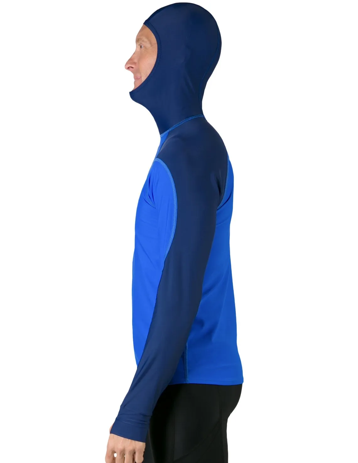 Men's  Swim Crest Rash Guard with Fitted Hoodie - Royal / Navy