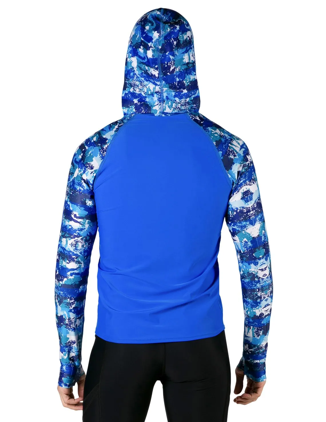 Men's  Swim Crest Rash Guard with Relaxed Hoodie - Blue Camo