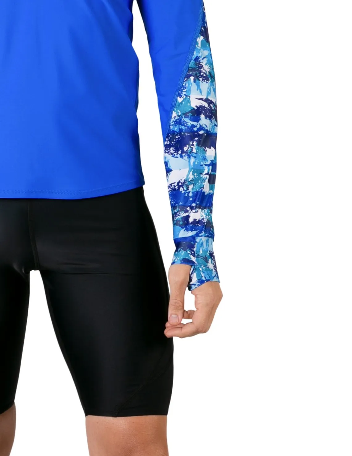 Men's  Swim Crest Rash Guard with Relaxed Hoodie - Blue Camo