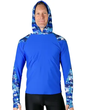 Men's  Swim Crest Rash Guard with Relaxed Hoodie - Blue Camo