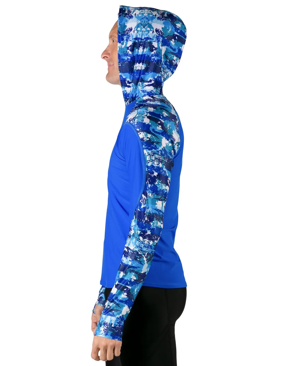 Men's  Swim Crest Rash Guard with Relaxed Hoodie - Blue Camo