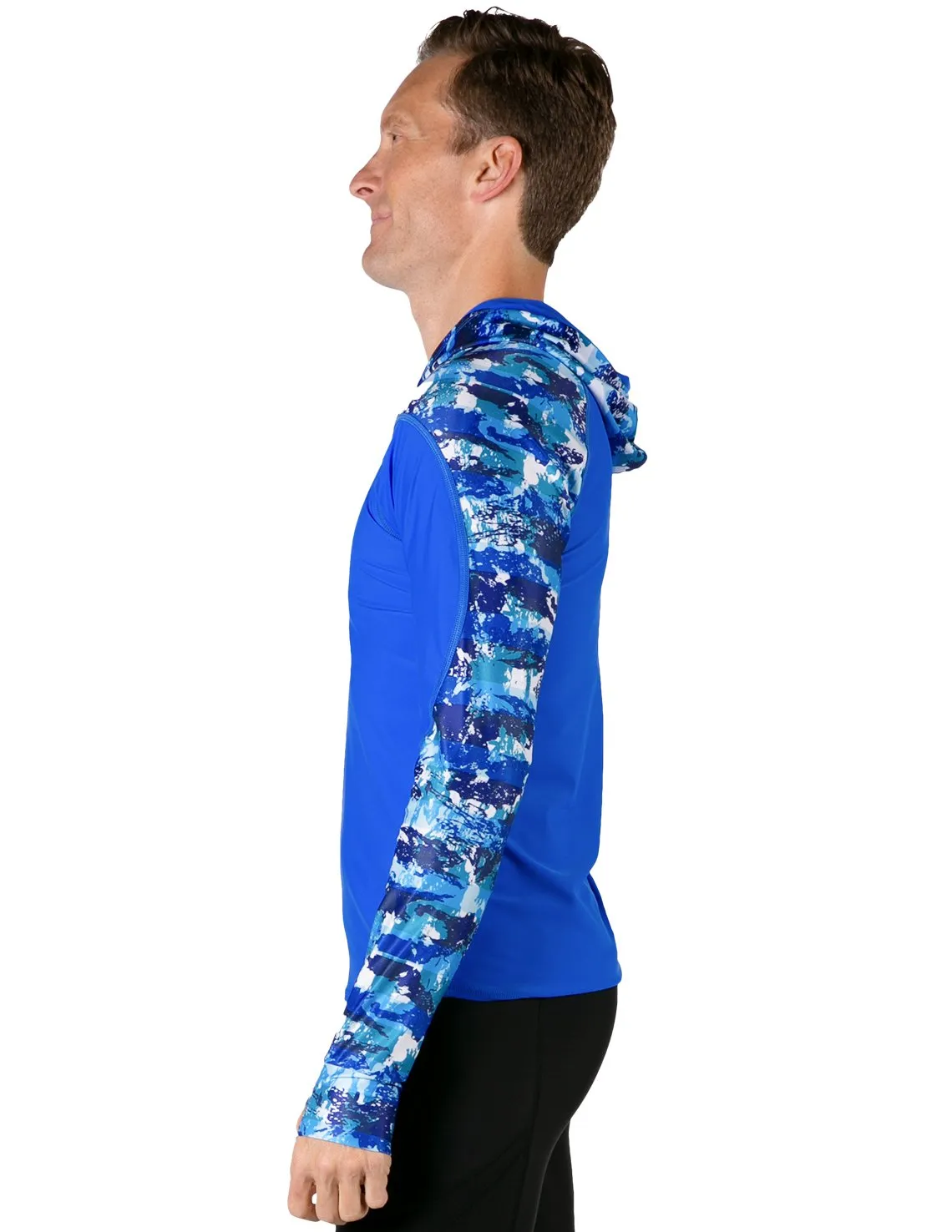 Men's  Swim Crest Rash Guard with Relaxed Hoodie - Blue Camo