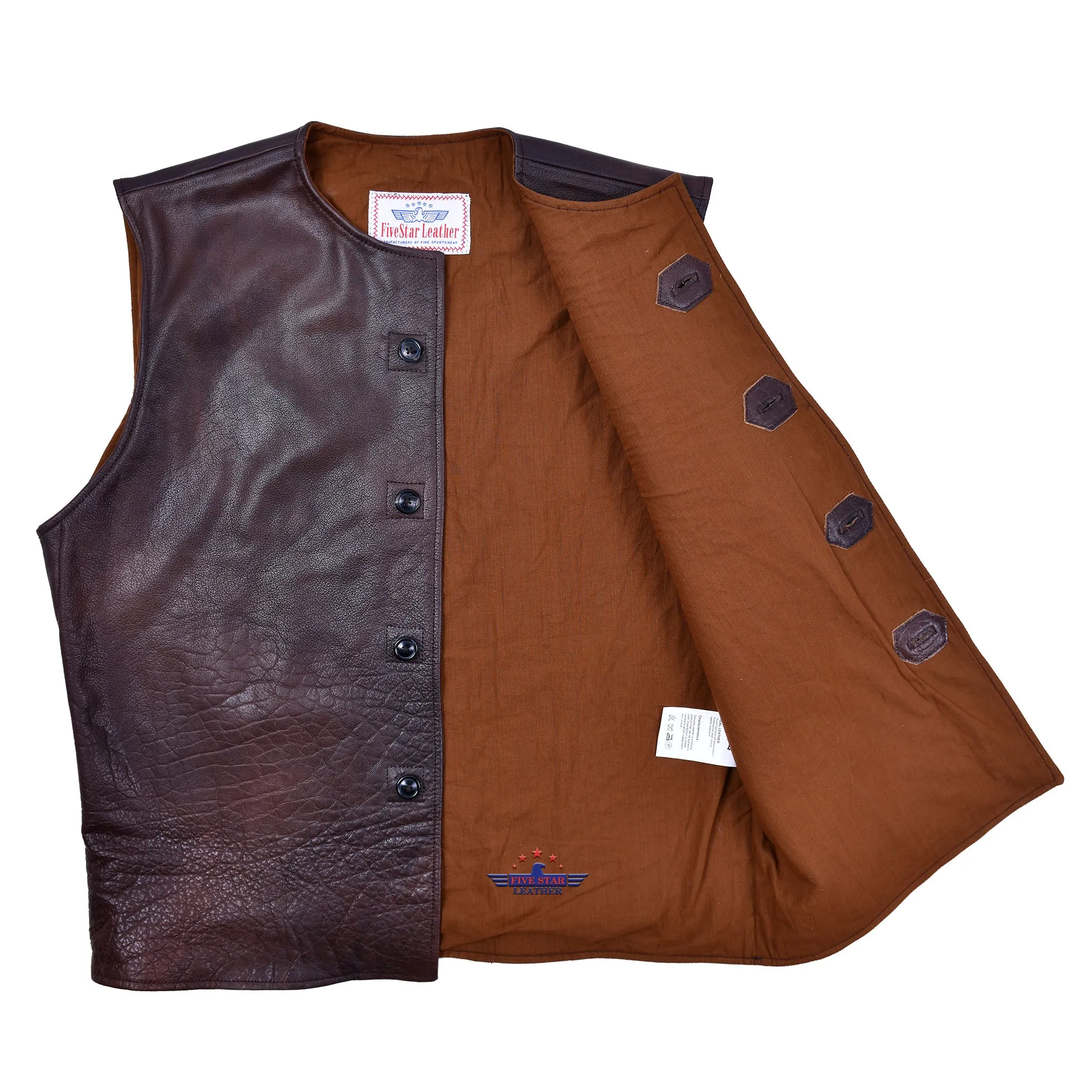 MEN'S VINTAGE DISTRESSED BROWN BUFFALO WWII BRITISH LEATHER JERKIN VEST