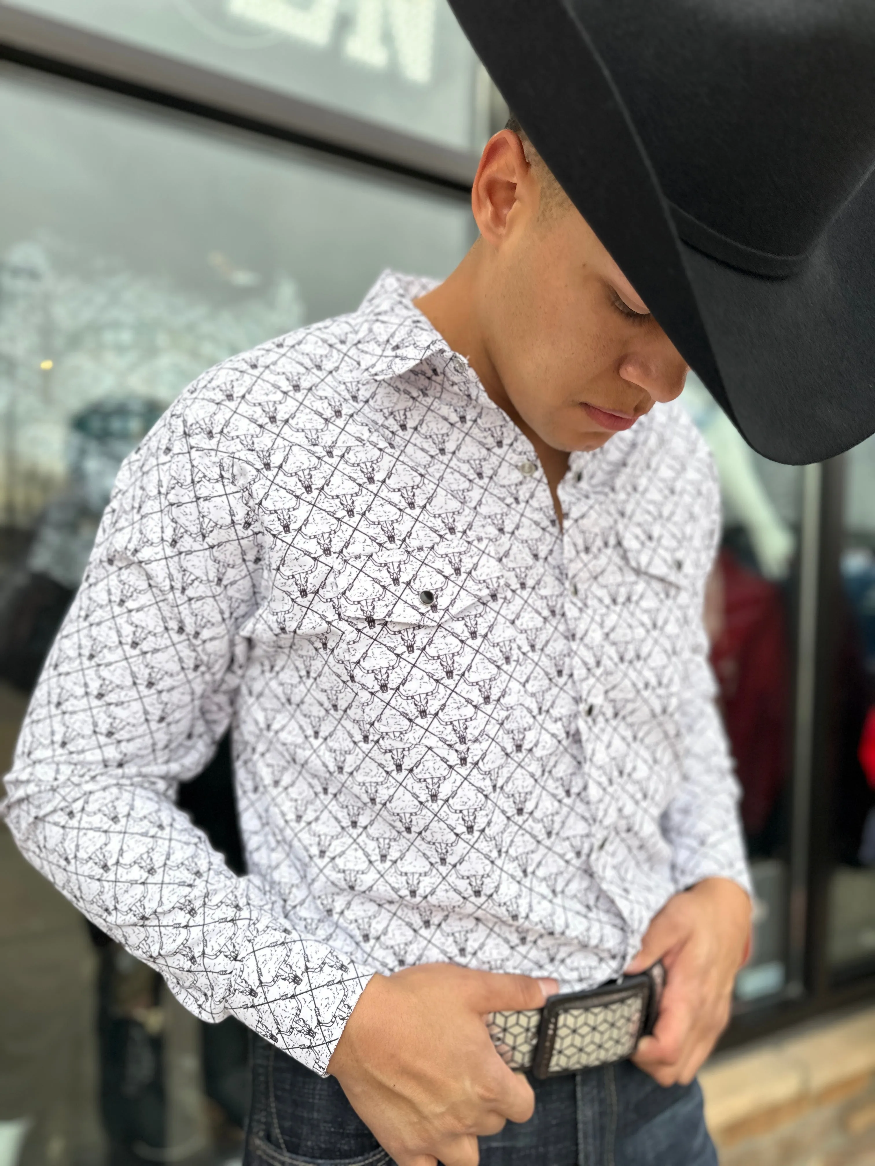 Men’s White Longhorn Print Shirt
