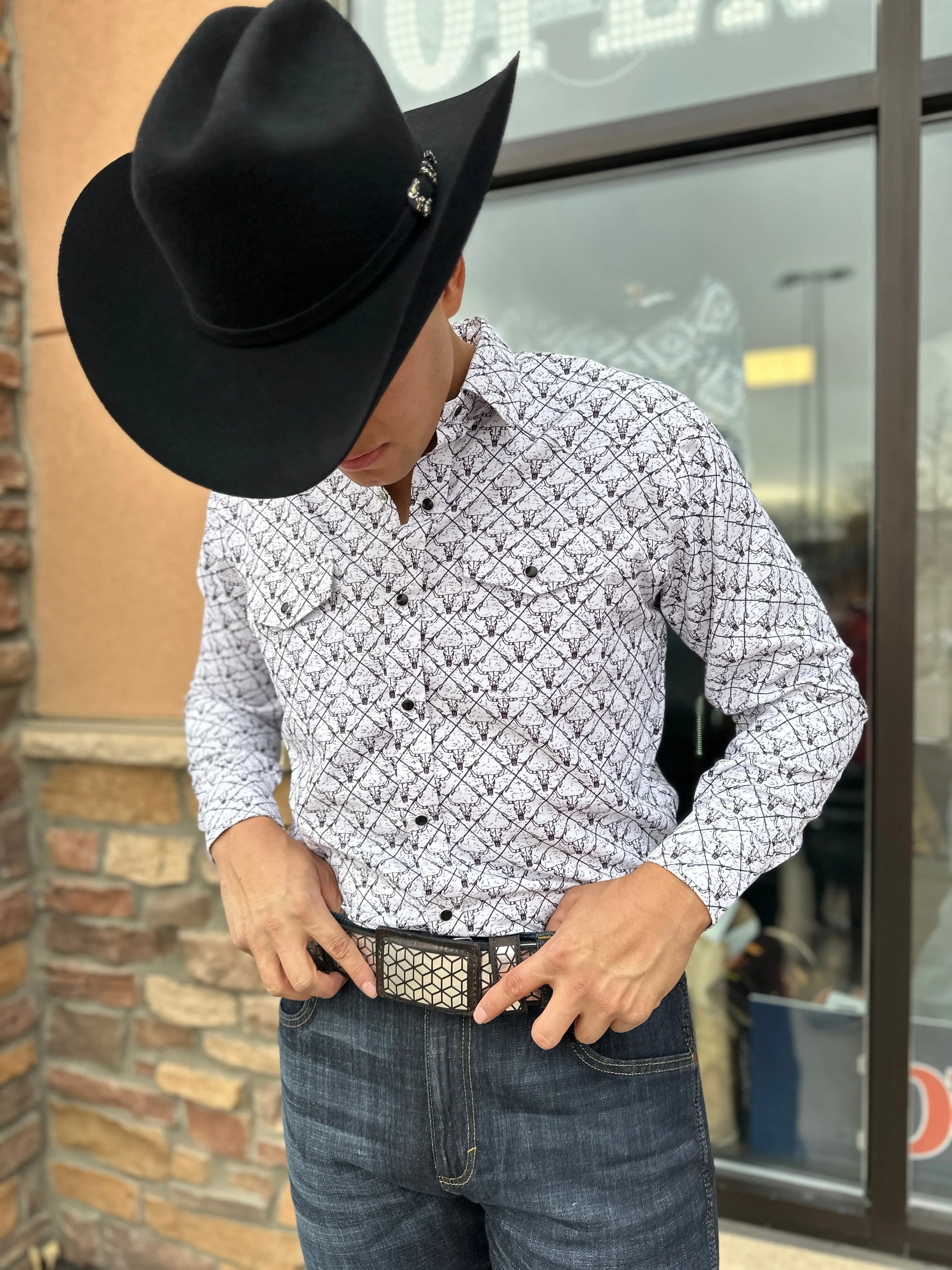 Men’s White Longhorn Print Shirt