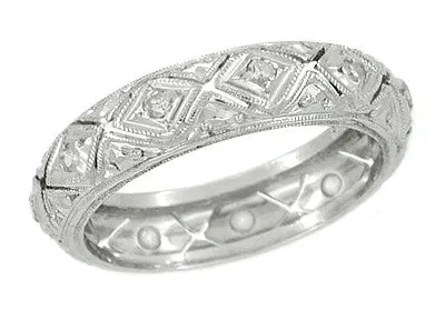 Meriden Filigree Art Deco Diamond Vintage Wedding Band - Size 5.75
