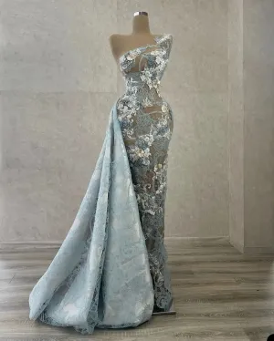Mermaid Evening Dresses One Shoulder Neck Sleeveless Lace Applique Sequins Designer Custom Made Formal Occasion Wear Arabic Prom Gown vestidos