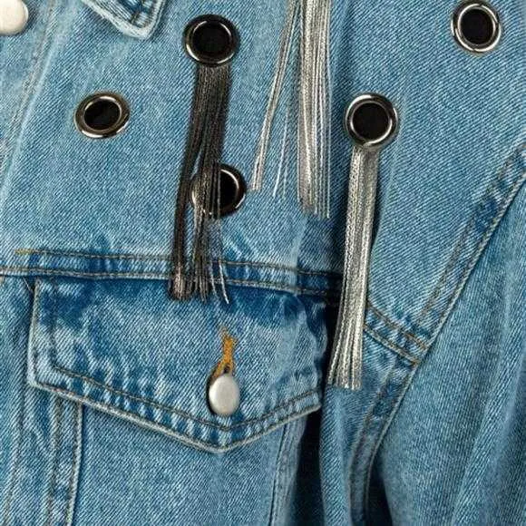Metal Fringe Grommet Denim Jacket
