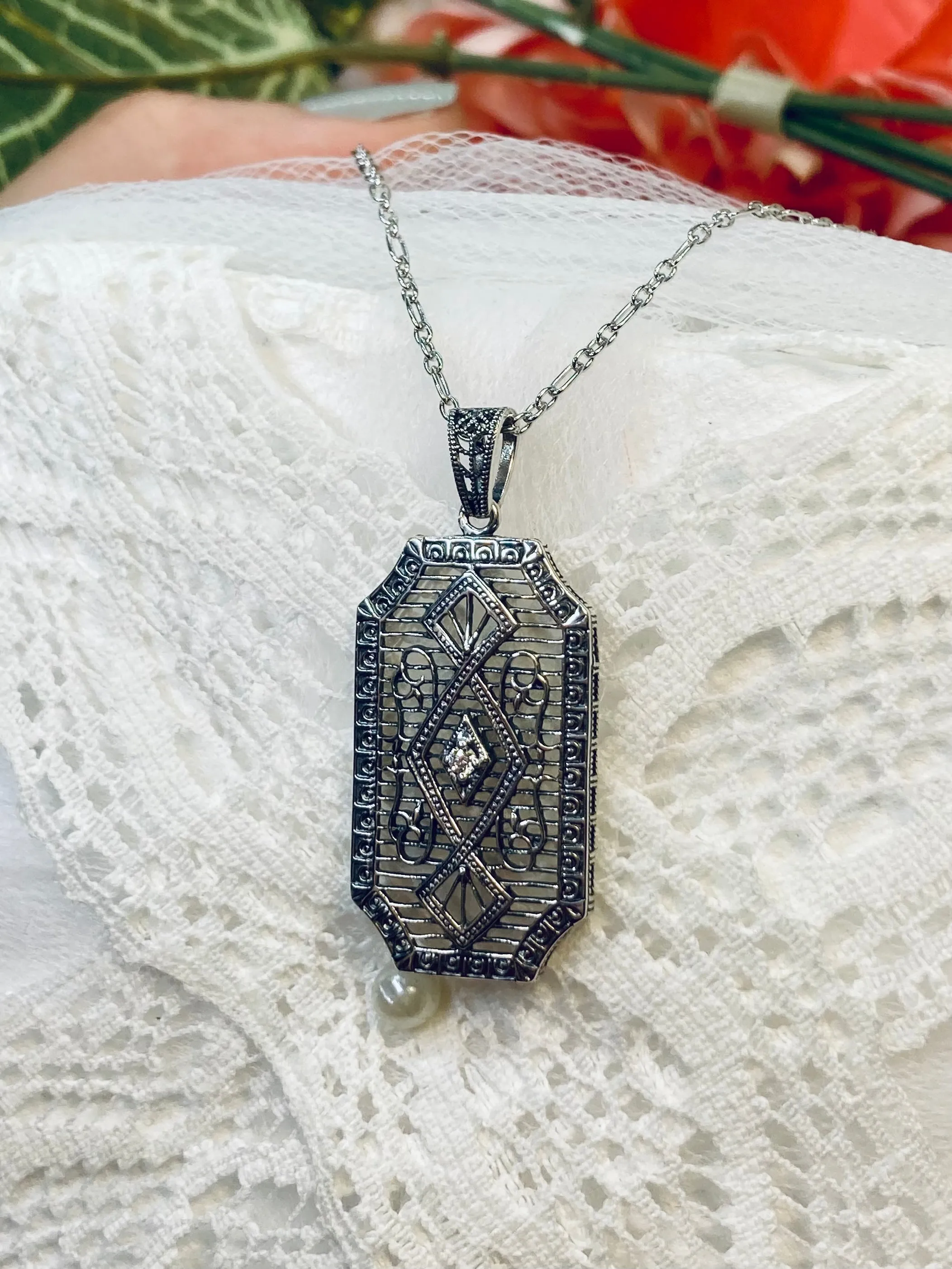 Moissanite Pendant with optional Earrings, Geometric Art Deco Inspired Vintage Revival Jewelry #S357