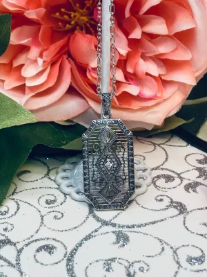 Moissanite Pendant with optional Earrings, Geometric Art Deco Inspired Vintage Revival Jewelry #S357