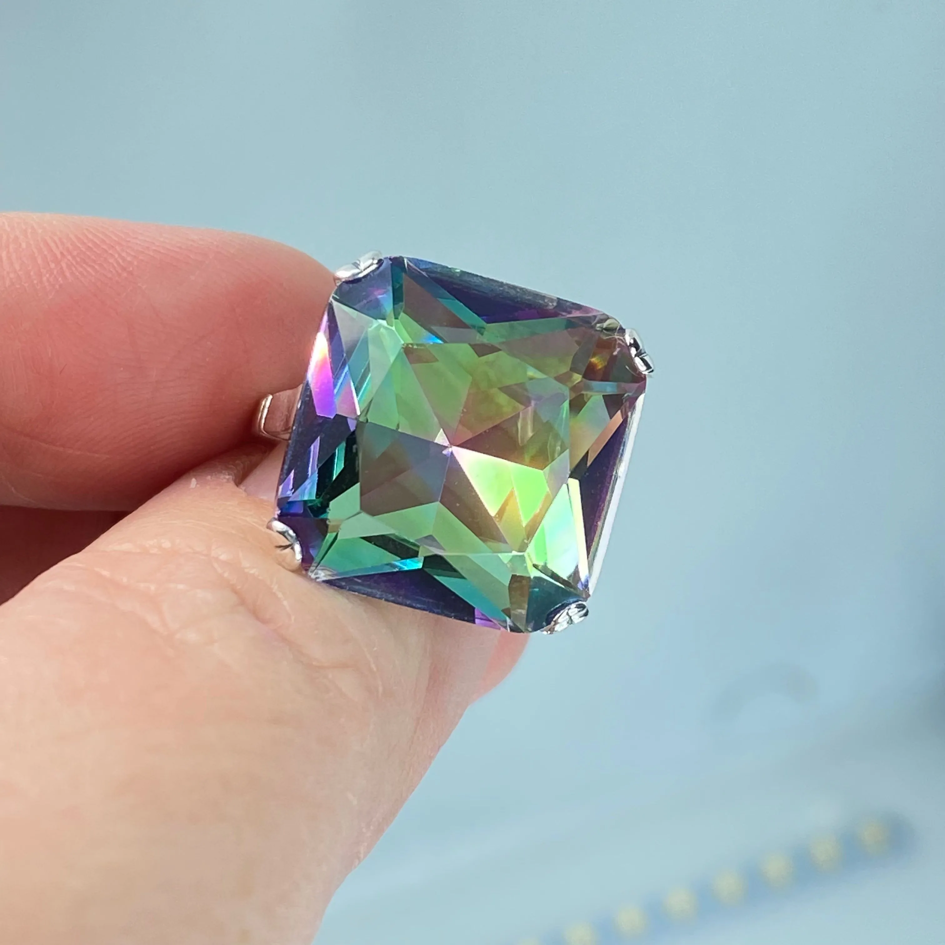 Mystic Topaz Ring, Size 5, Big 20ct Huge Square Gem, Vintage Jewelry #D1 - Ready to Ship