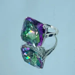 Mystic Topaz Ring, Size 5, Big 20ct Huge Square Gem, Vintage Jewelry #D1 - Ready to Ship