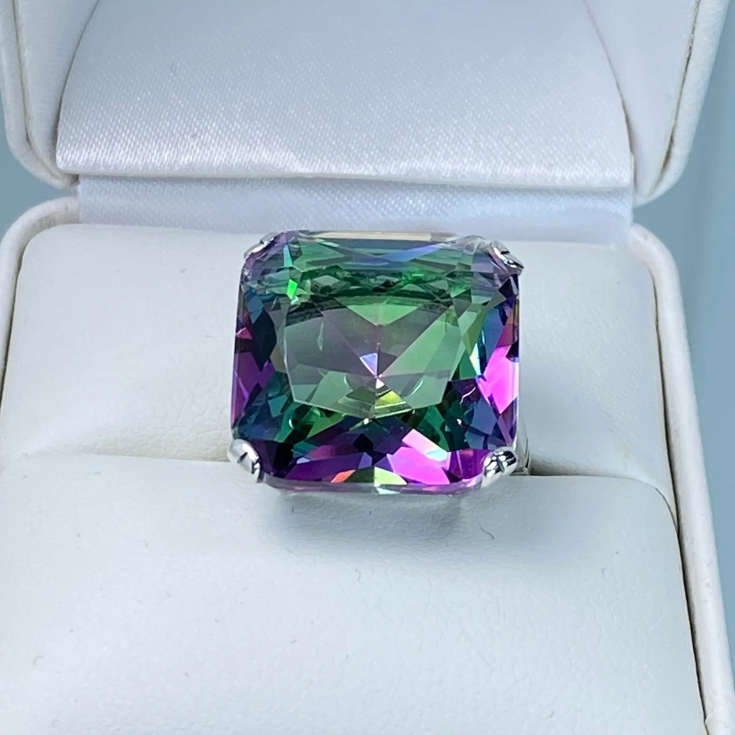 Mystic Topaz Ring, Size 5, Big 20ct Huge Square Gem, Vintage Jewelry #D1 - Ready to Ship