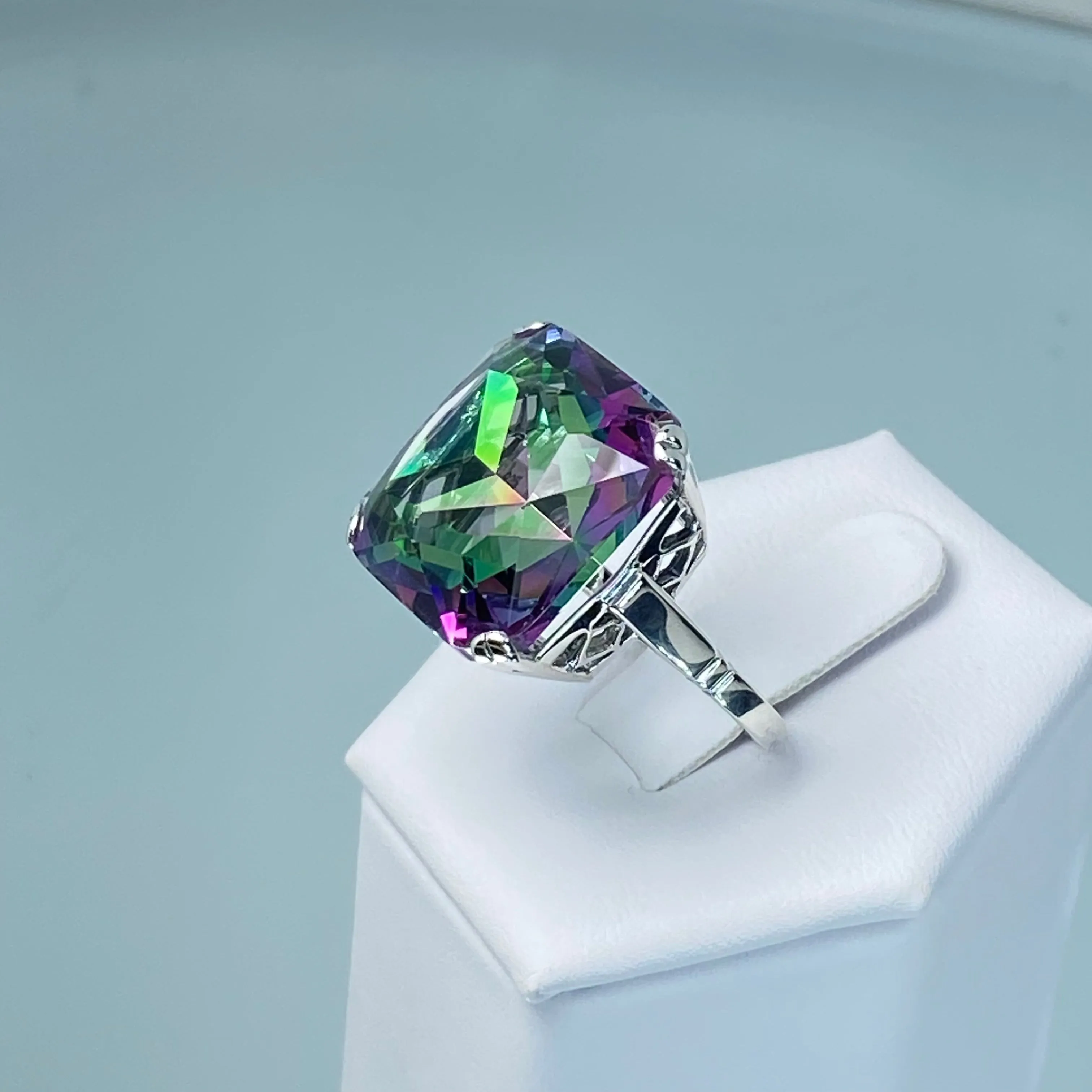 Mystic Topaz Ring, Size 5, Big 20ct Huge Square Gem, Vintage Jewelry #D1 - Ready to Ship