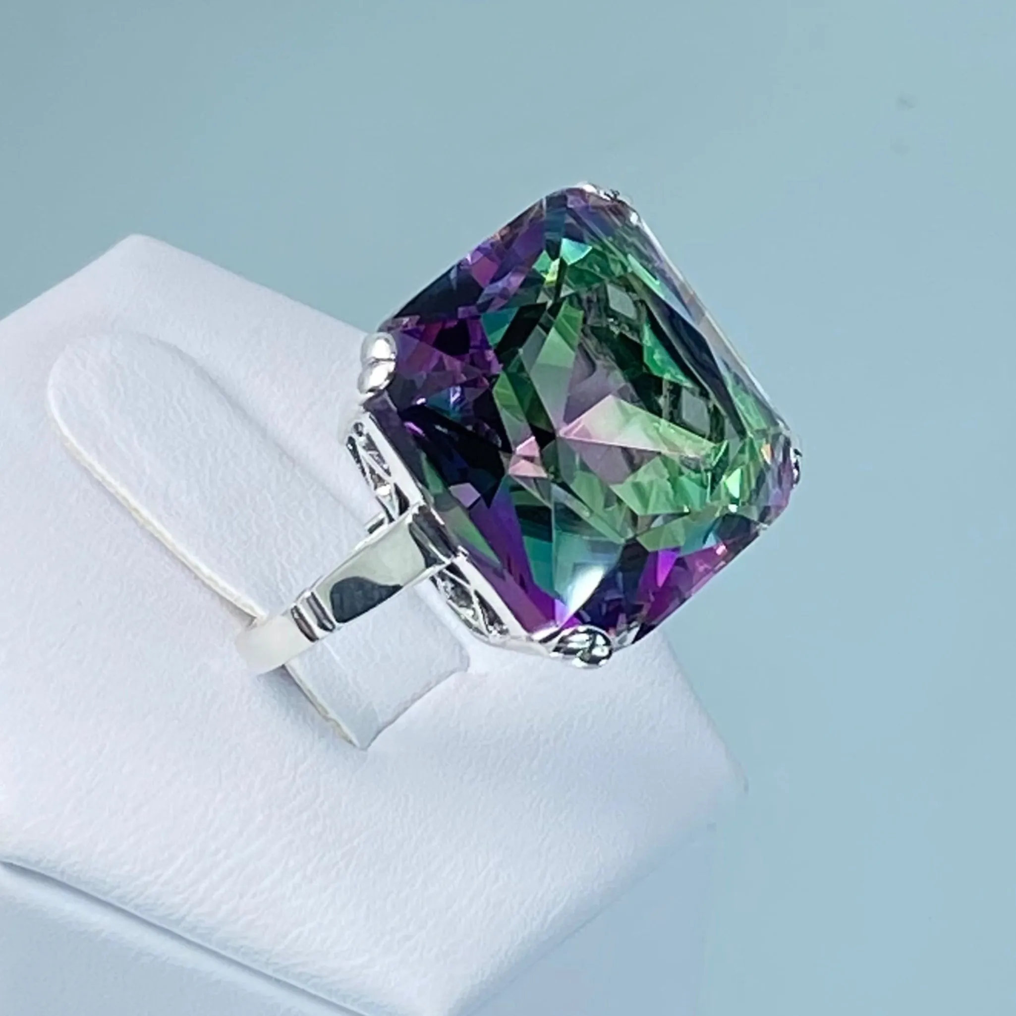Mystic Topaz Ring, Size 5, Big 20ct Huge Square Gem, Vintage Jewelry #D1 - Ready to Ship