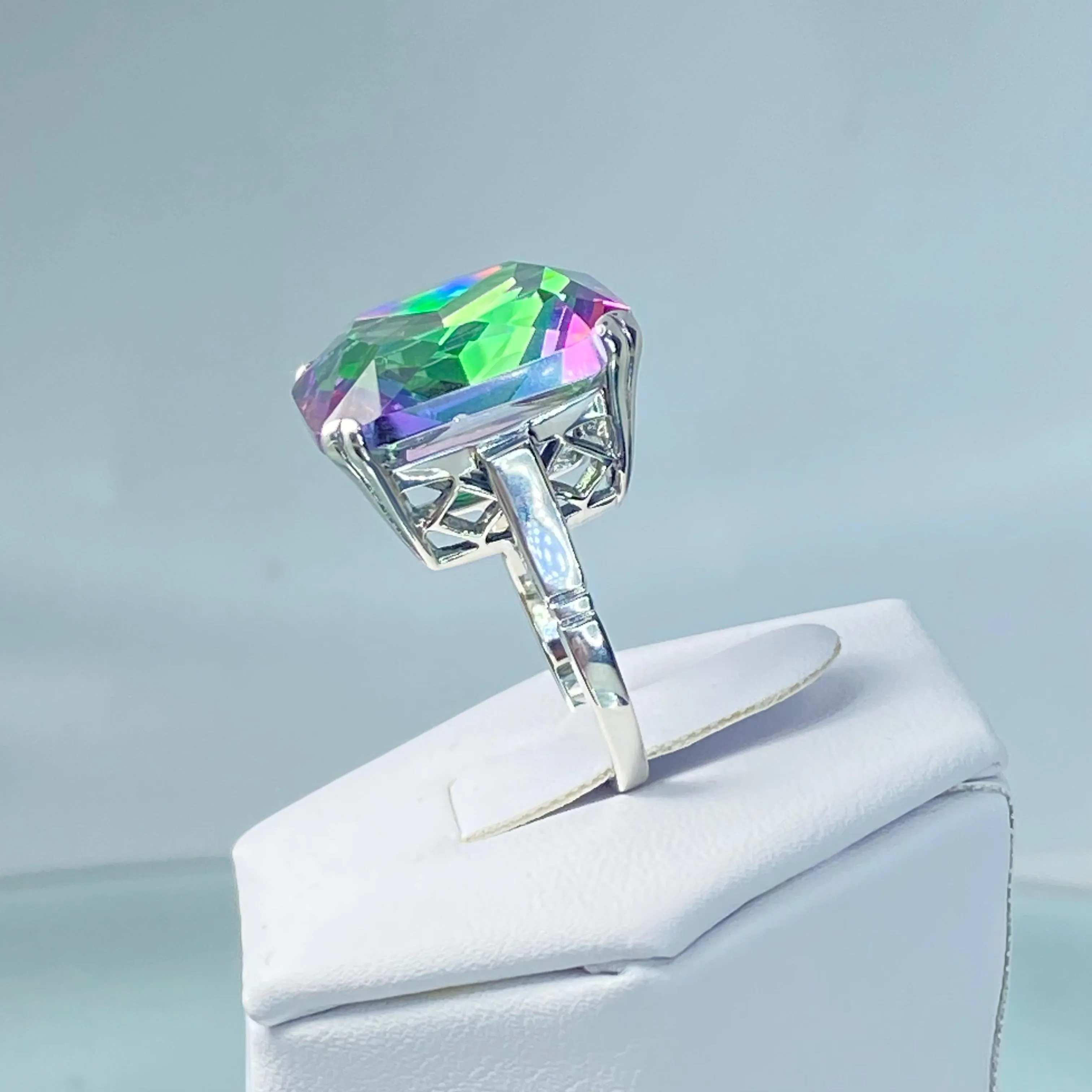 Mystic Topaz Ring, Size 5, Big 20ct Huge Square Gem, Vintage Jewelry #D1 - Ready to Ship