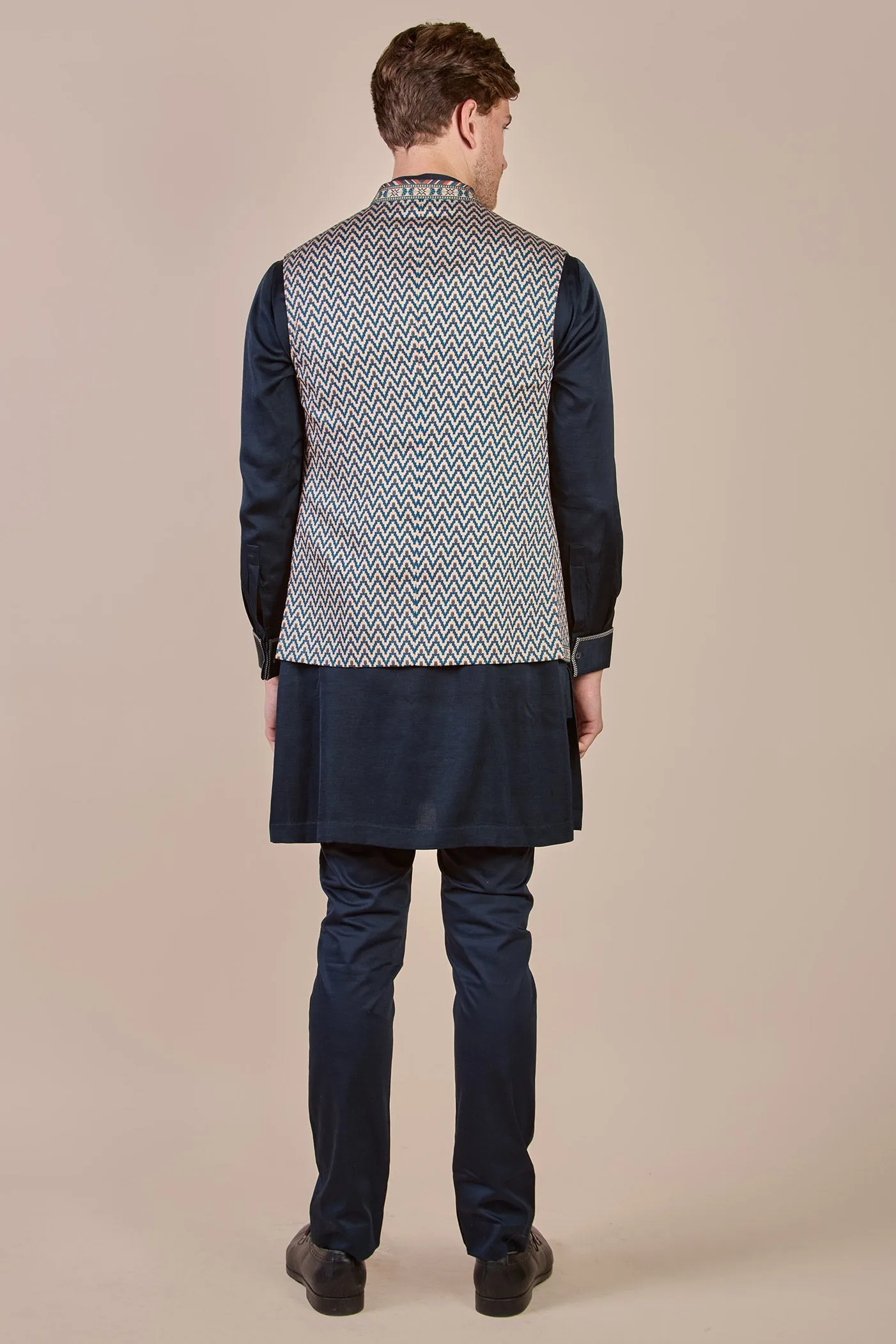 Navy Blue - Ivory Nehru Jacket