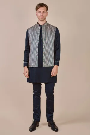 Navy Blue - Ivory Nehru Jacket