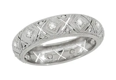 Newent Art Deco Single Cut Diamond Vintage Wedding Band - Platinum - Size 5