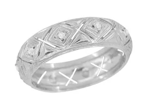 Oakville Art Deco Vintage Rose Cut Diamond Wedding Band in Platinum - Size 7