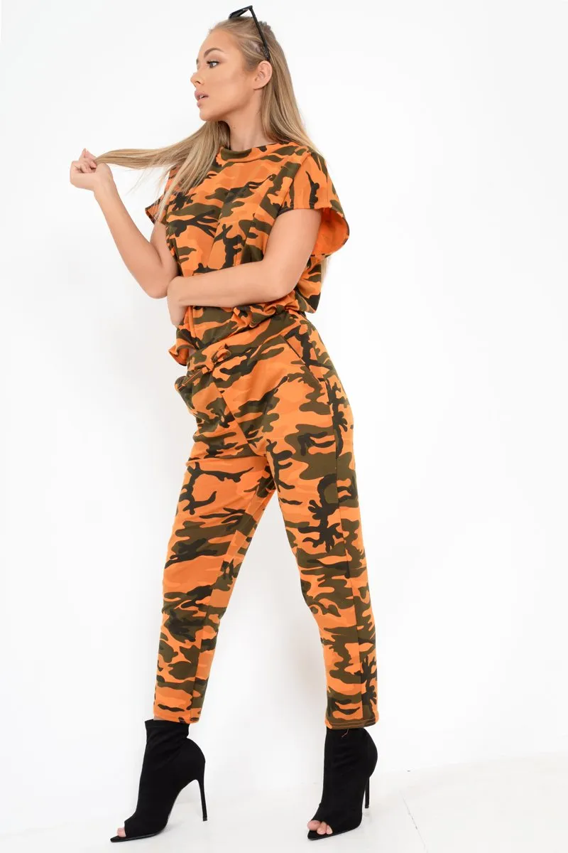 Orange Camo Print Jumper And Joggers Co-ord - Kaelee