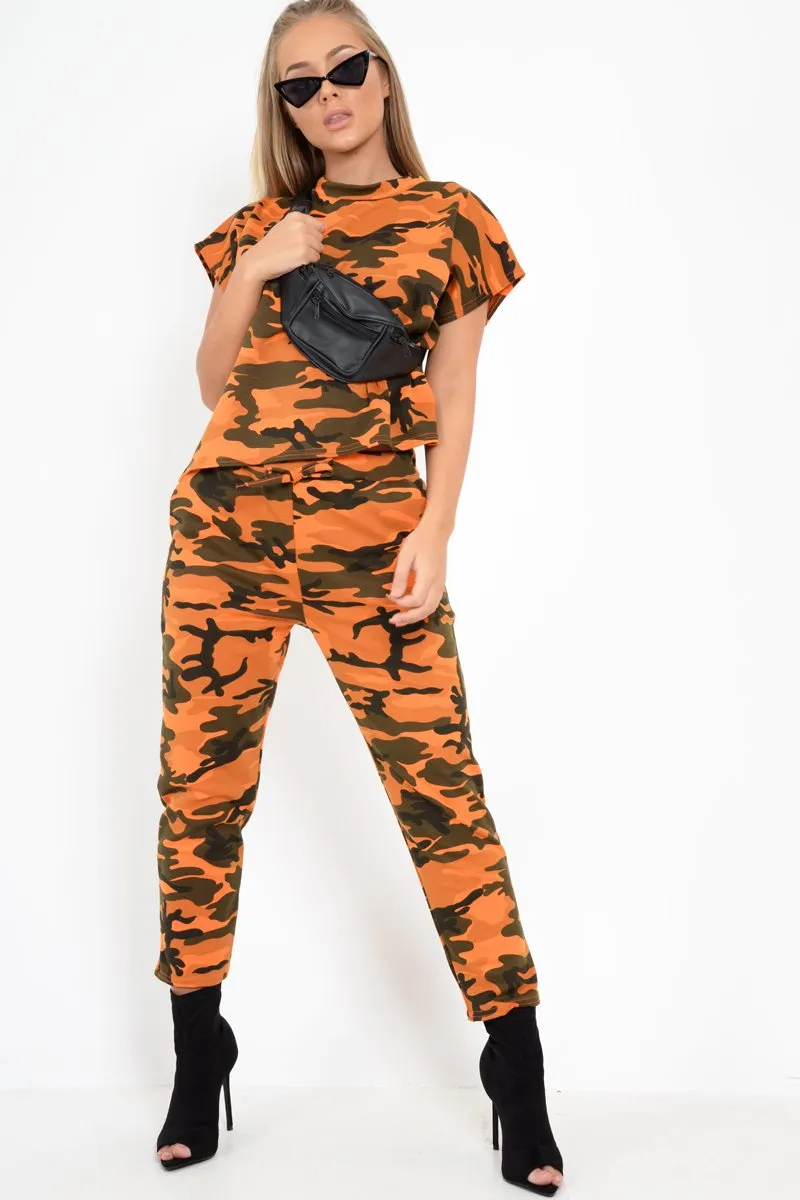 Orange Camo Print Jumper And Joggers Co-ord - Kaelee