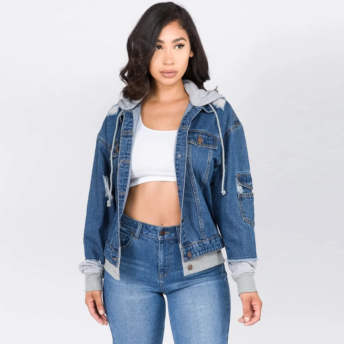 Oversized Denim Jacket w/Hoodie