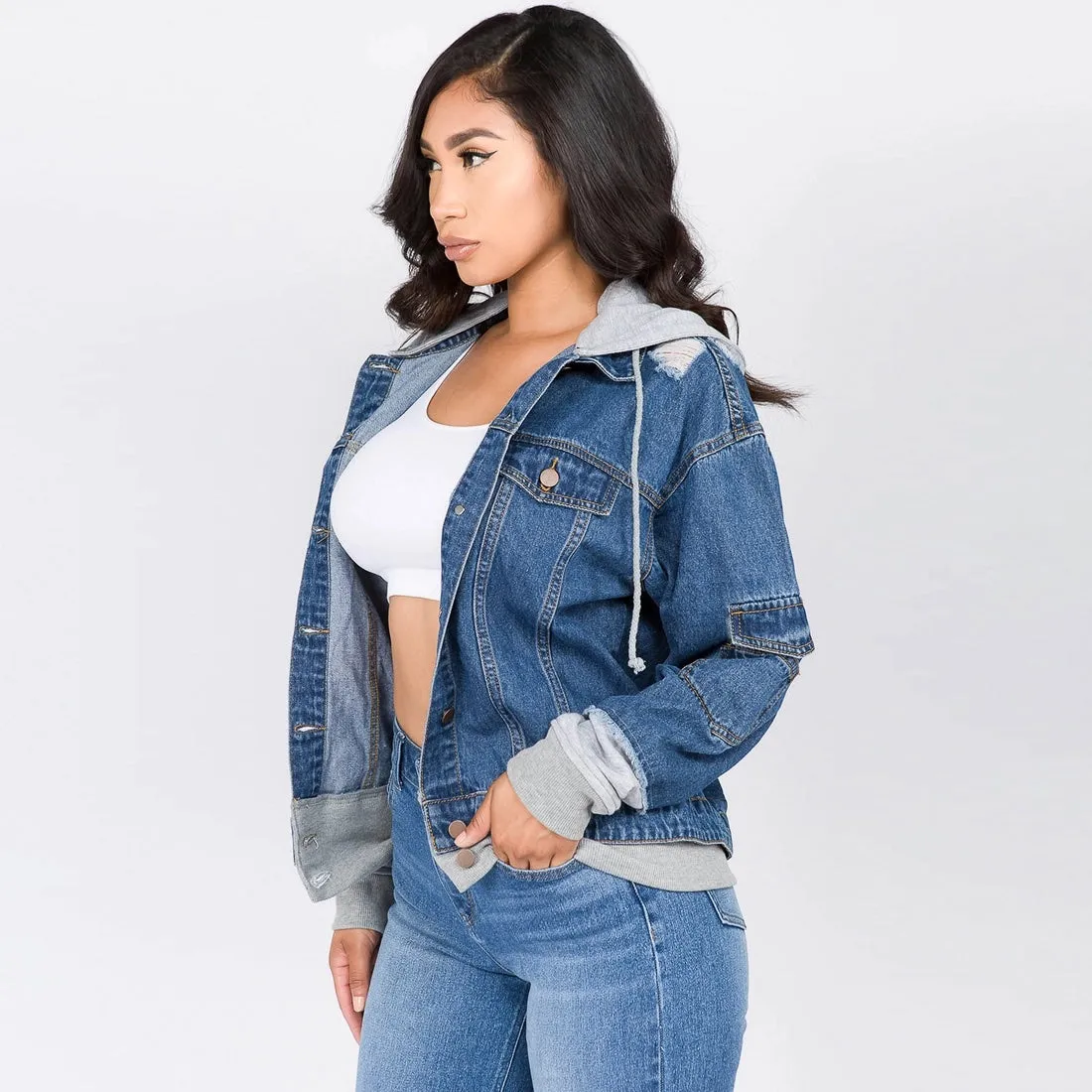 Oversized Denim Jacket w/Hoodie