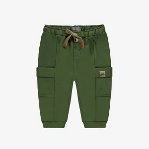 Pantalon coupe décontractée vert avec poches cargo en coton français, bébé || Relaxed fit green pants with cargo pockets in French terry, baby