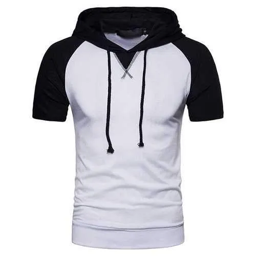 Patchwork Hooded Drawstring T Shirts