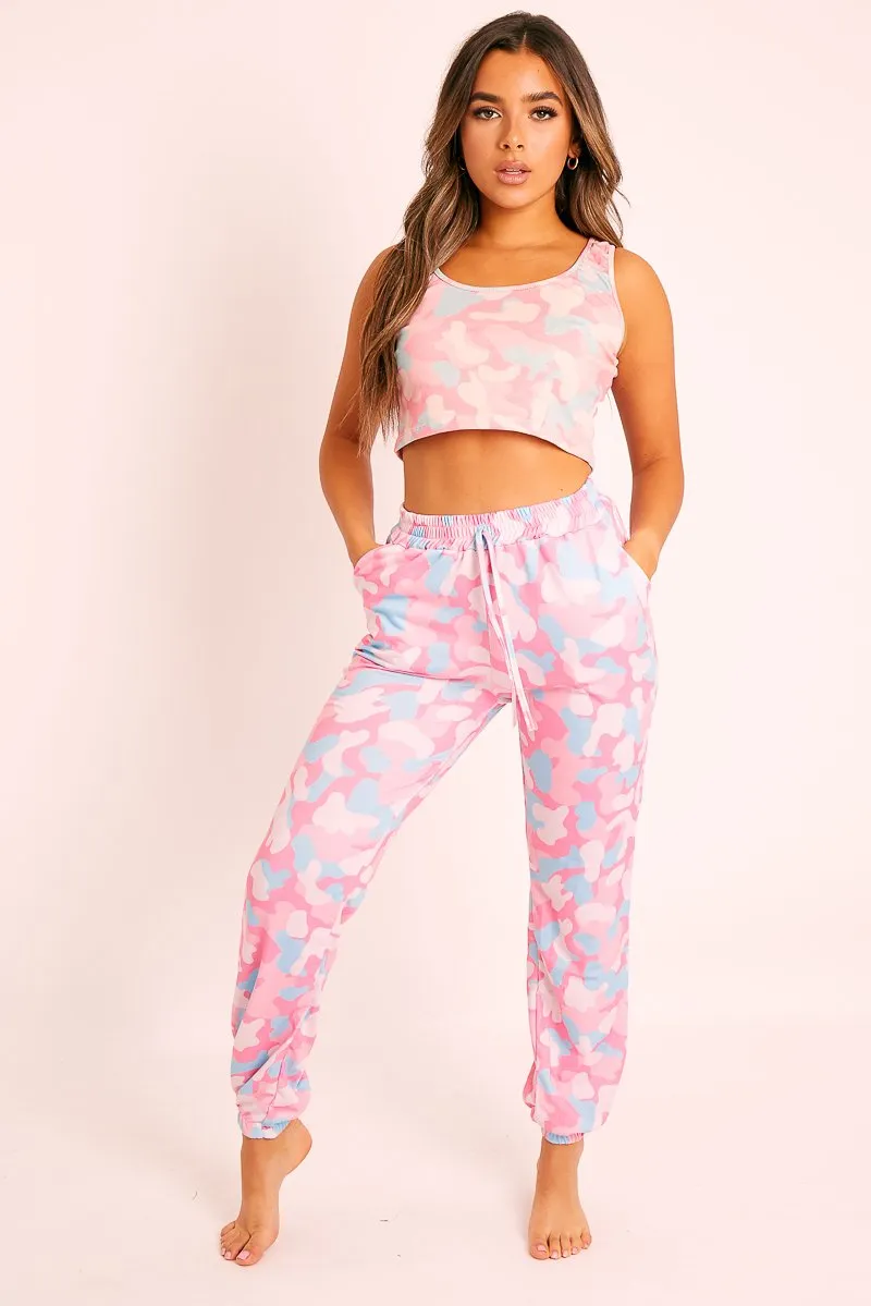 Pink Camo Crop Top Joggers Co-ord - Charna