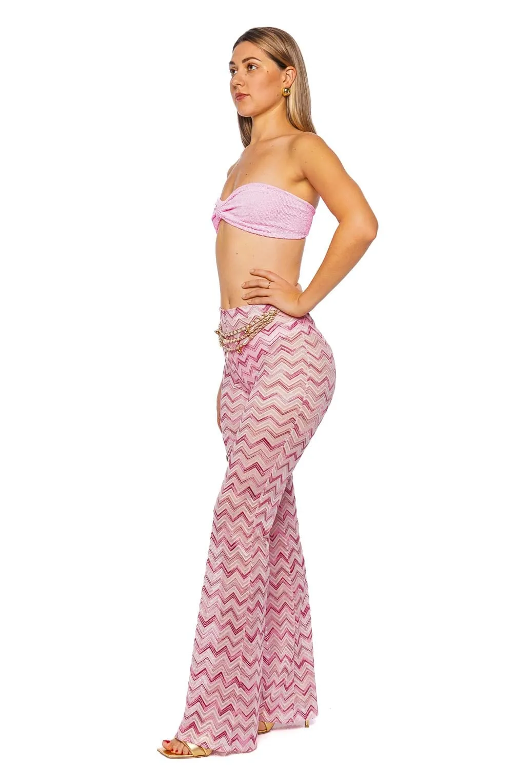 Pink Chevron Knit Flare Pant
