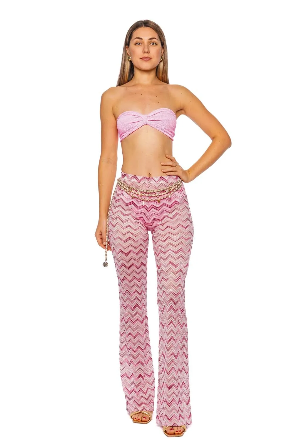 Pink Chevron Knit Flare Pant