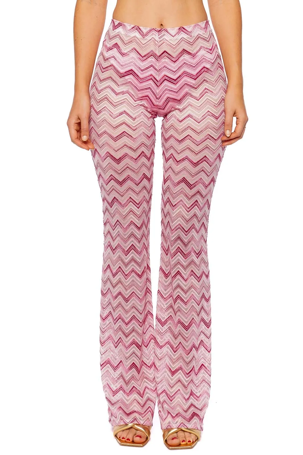 Pink Chevron Knit Flare Pant