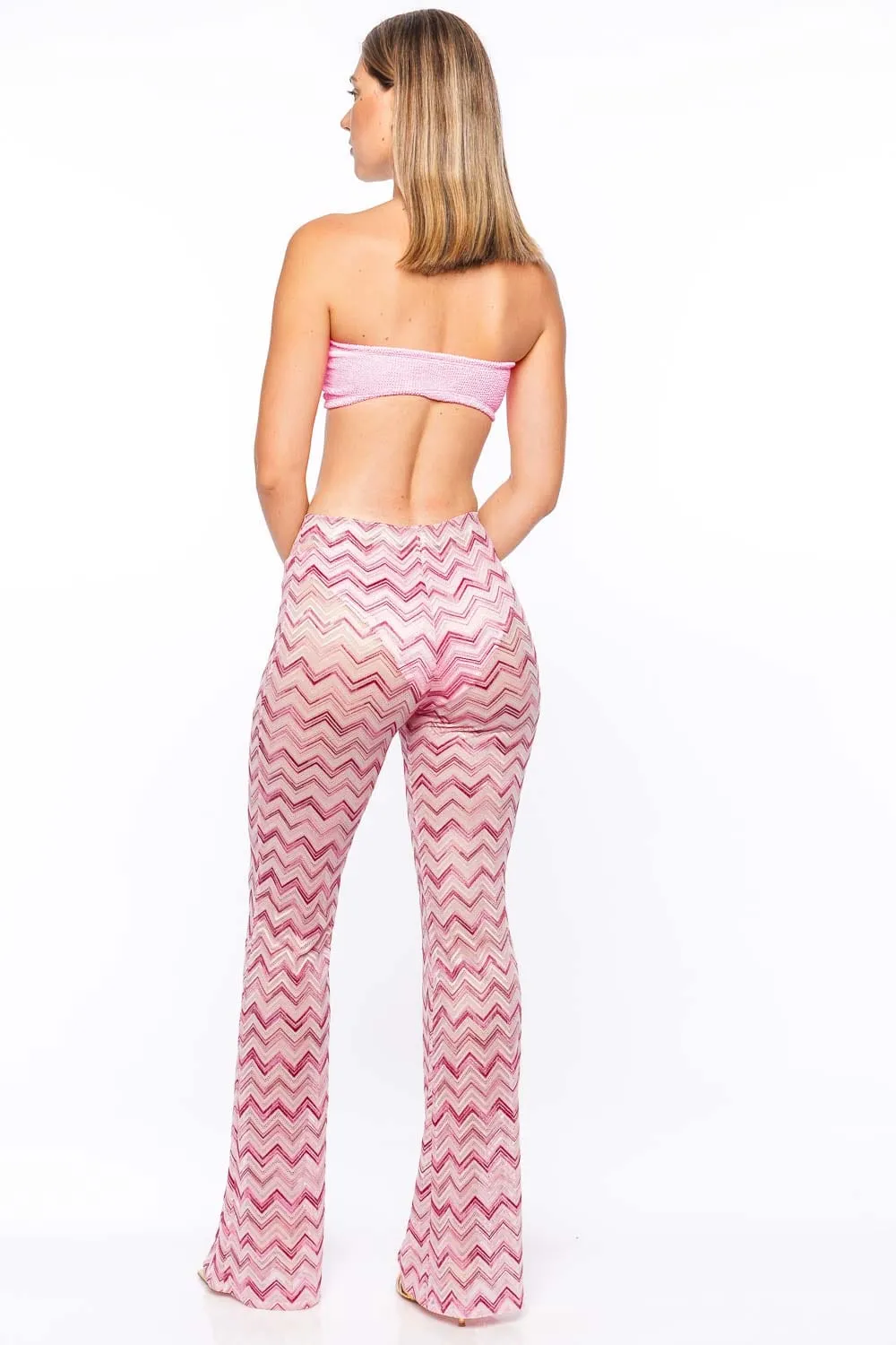 Pink Chevron Knit Flare Pant