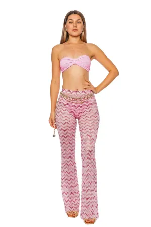 Pink Chevron Knit Flare Pant