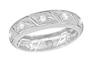 Platinum Art Deco Glastonbury Vintage Diamond Wedding Band - Size 6 1/2
