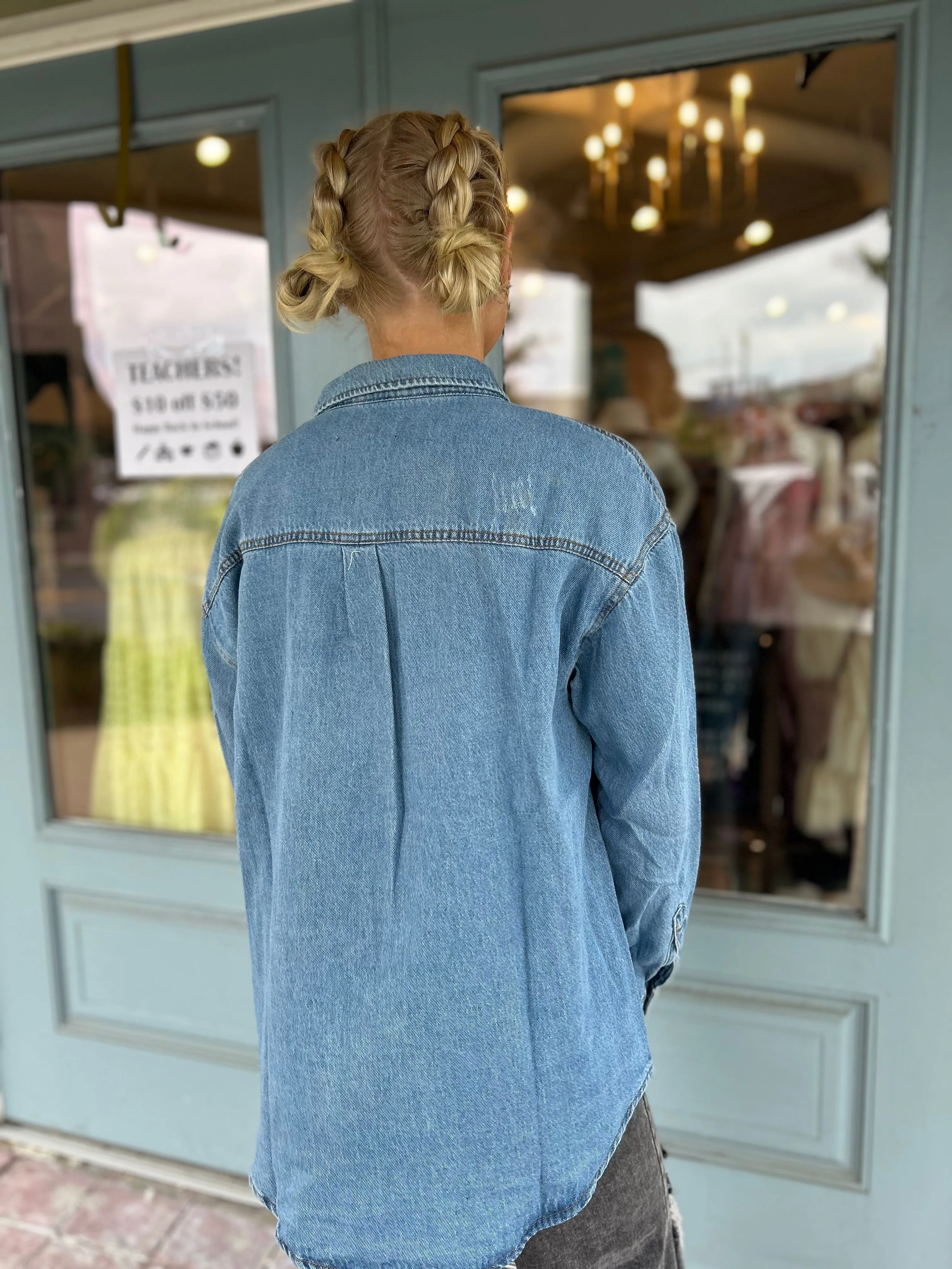 PLUS RELAXED FIT BUTTON DOWN DENIM SHIRTS