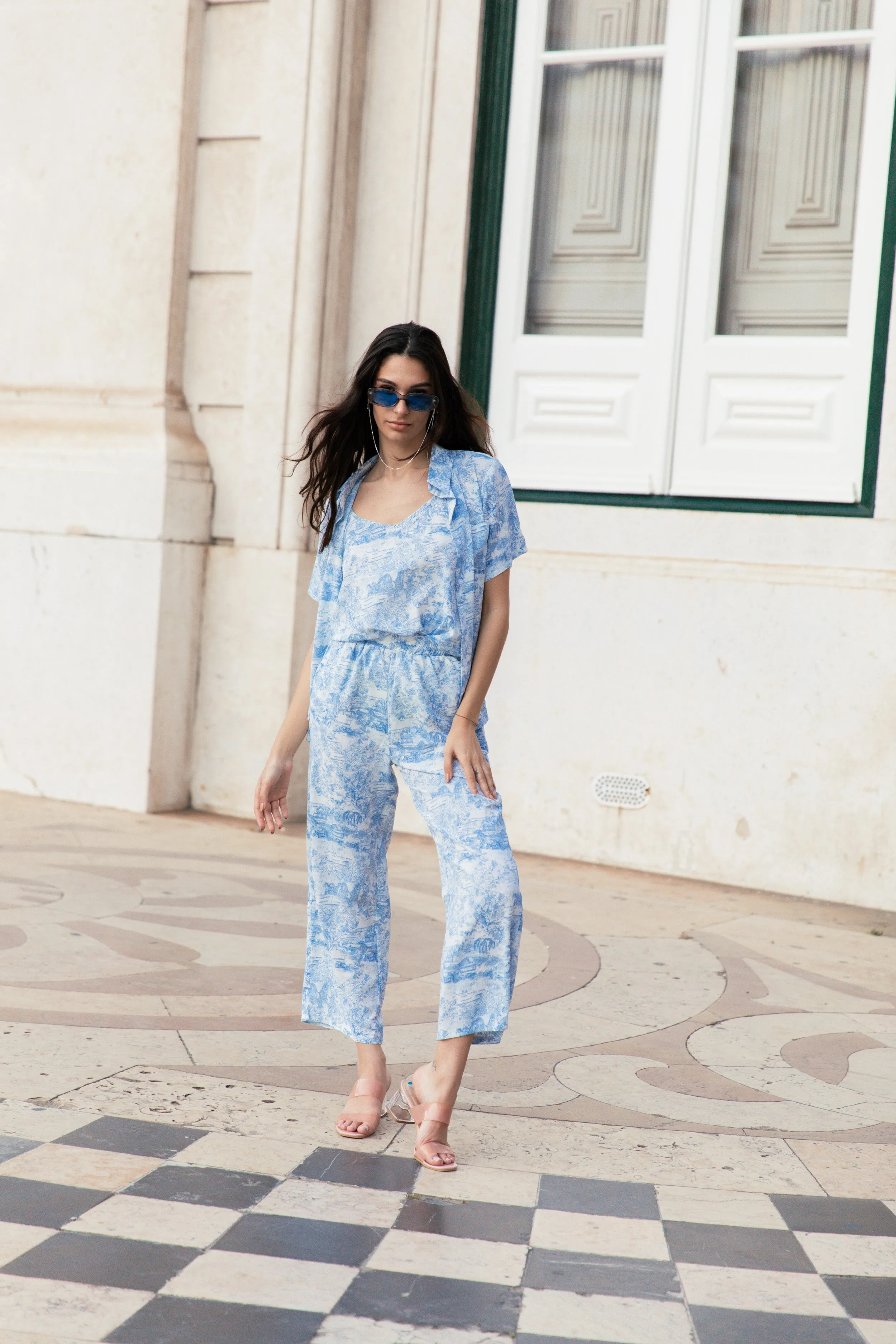 Porcelain Print Wide Leg Trousers
